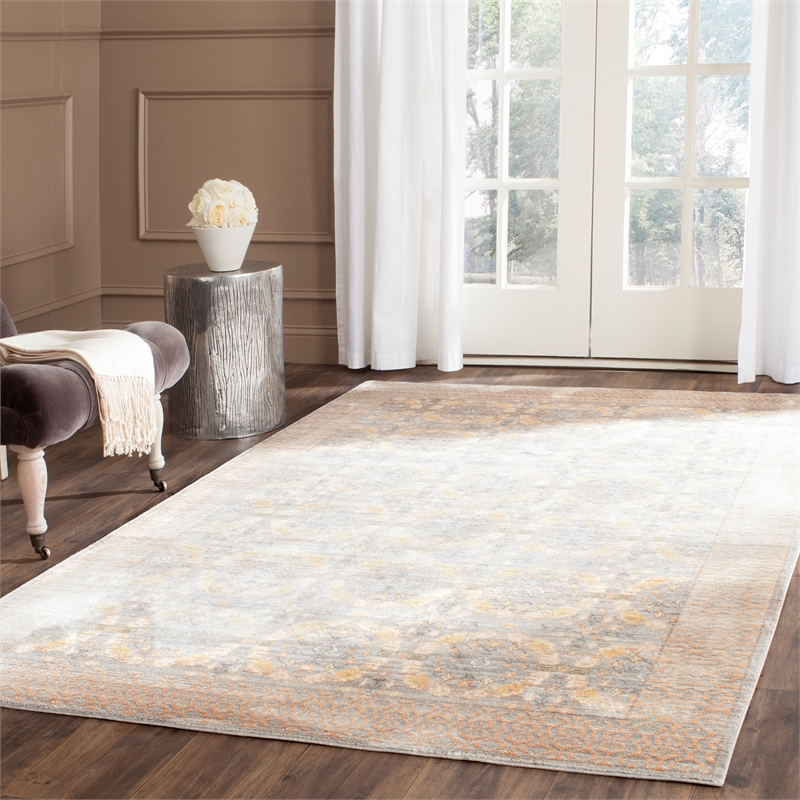 Safavieh Valencia 5' X 8' Polyester Power Loomed Rug in Light Gray / Multi-Color