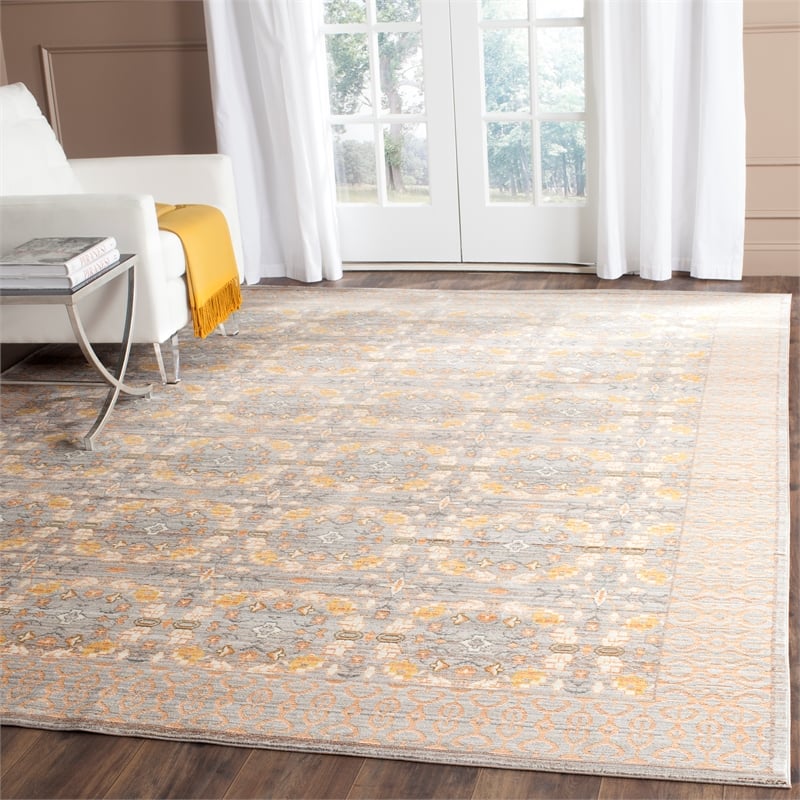 Safavieh Valencia 8' X 10' Polyester Power Loomed Rug in Light Gray /Multi-Color