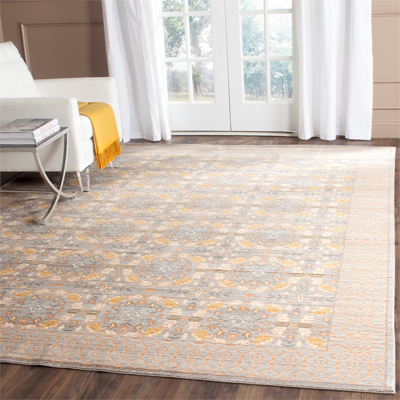 Safavieh Valencia 9' X 12' Polyester Power Loomed Rug in Light Gray /Multi-Color