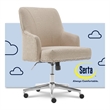 Serta Leighton Home Office Desk Chair Chrome Nailheads Twill Fabric Beige