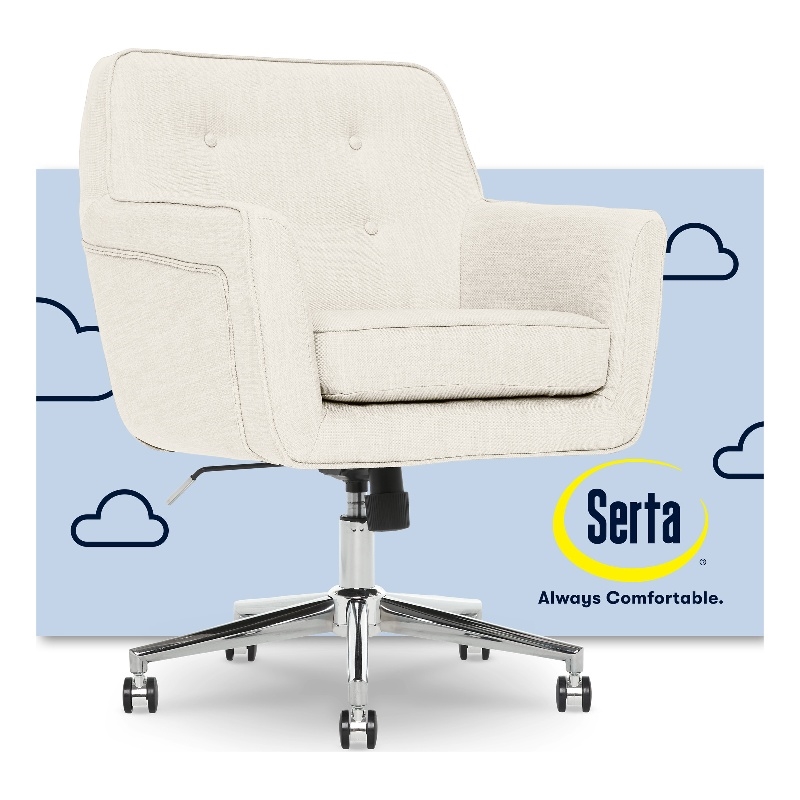 Serta Ashland Home Office Desk Chair Memory Foam Cushion Ivory Twill Fabric