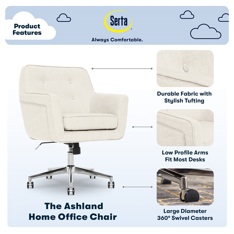 Serta Ashland Home Office Desk Chair Memory Foam Cushion Ivory