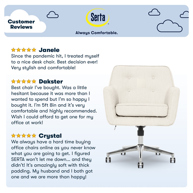 Serta Ashland Home Office Desk Chair Memory Foam Cushion Ivory Twill Fabric