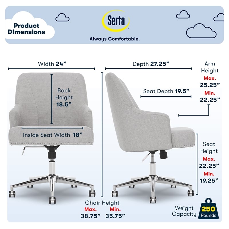 Serta Style Leighton Home Office Chair Graphite Twill