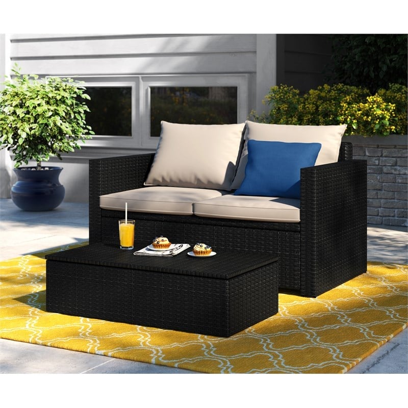 Serta Laguna 2 Piece Wicker Patio Sofa Set in Black