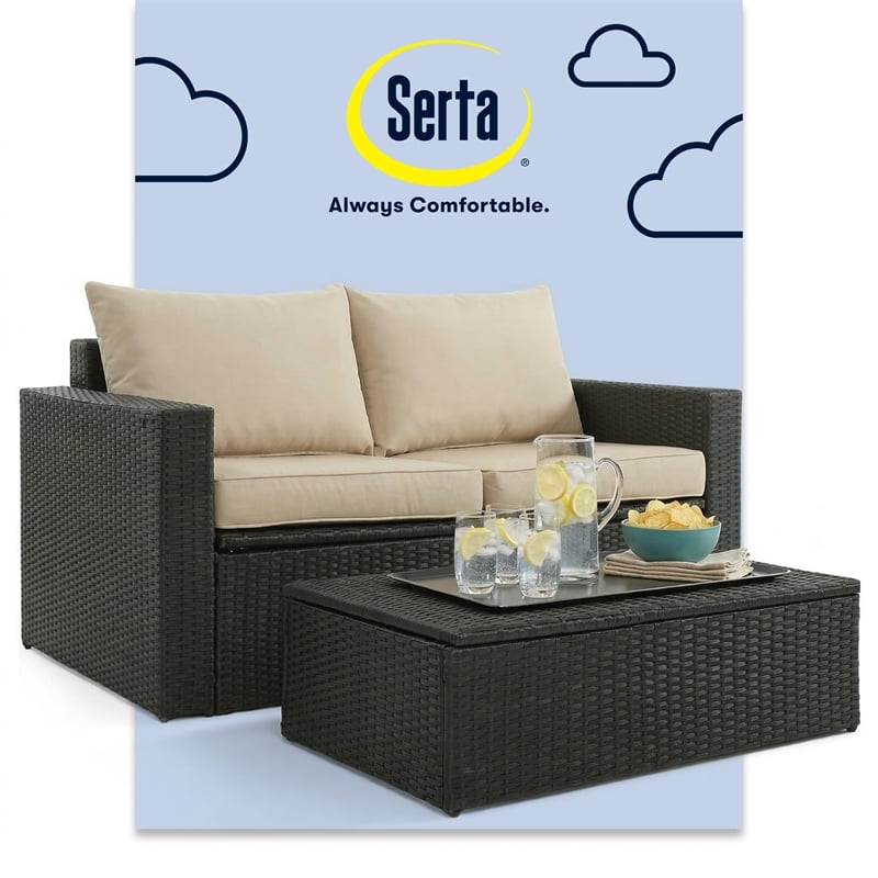 Serta Laguna 2 Piece Wicker Patio Sofa Set in Black
