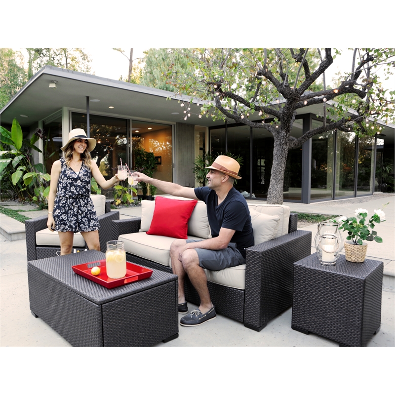 Serta Laguna Wicker Patio Sofa with Cushions in Brown