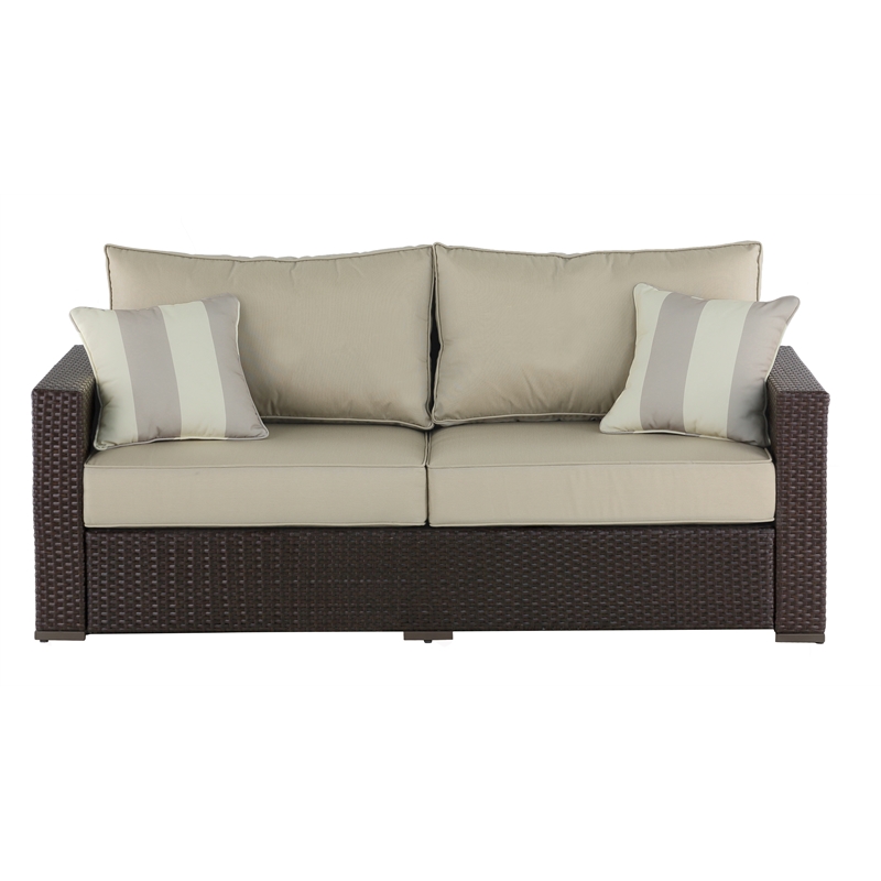 Serta Laguna Wicker Patio Sofa with Cushions in Brown