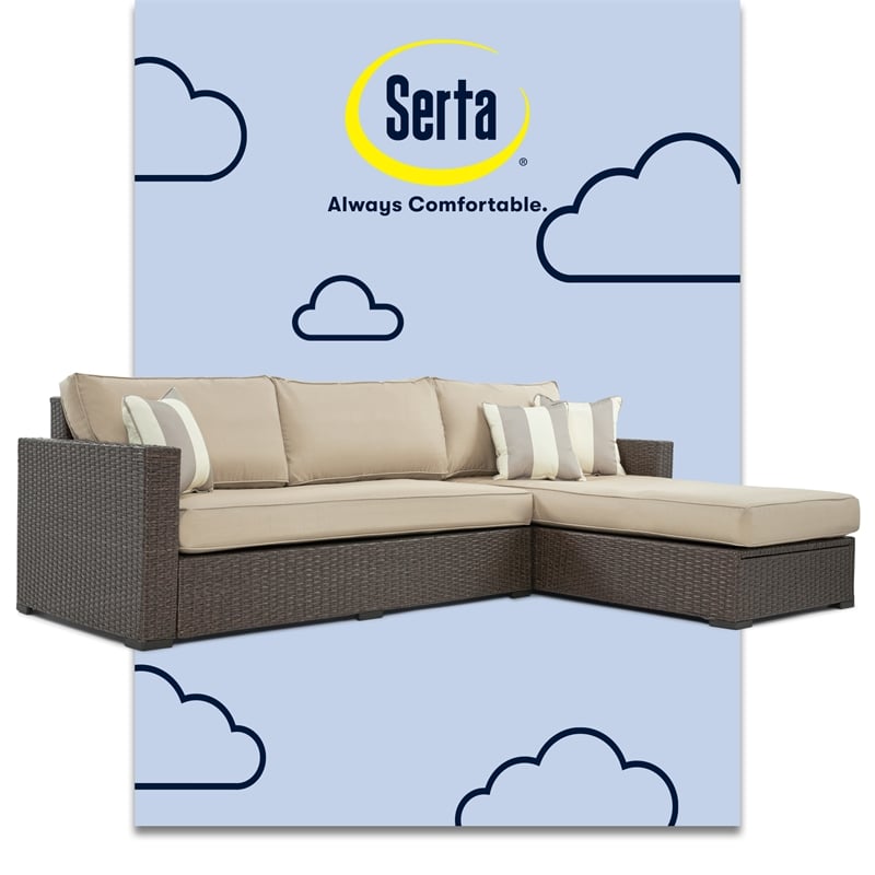 Serta Laguna Wicker Patio Storage Sectional with Cushions in Brown