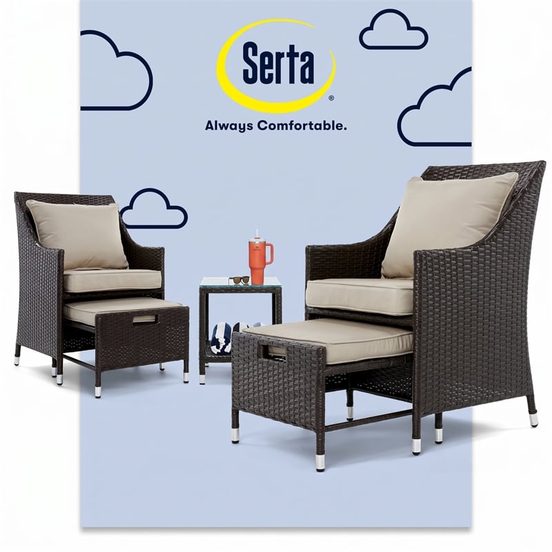 Serta Laguna 5 Piece Wicker Patio Sofa Set in Brown