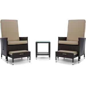 Serta Laguna 5 Piece Wicker Patio Reclining Sofa Set in Brown