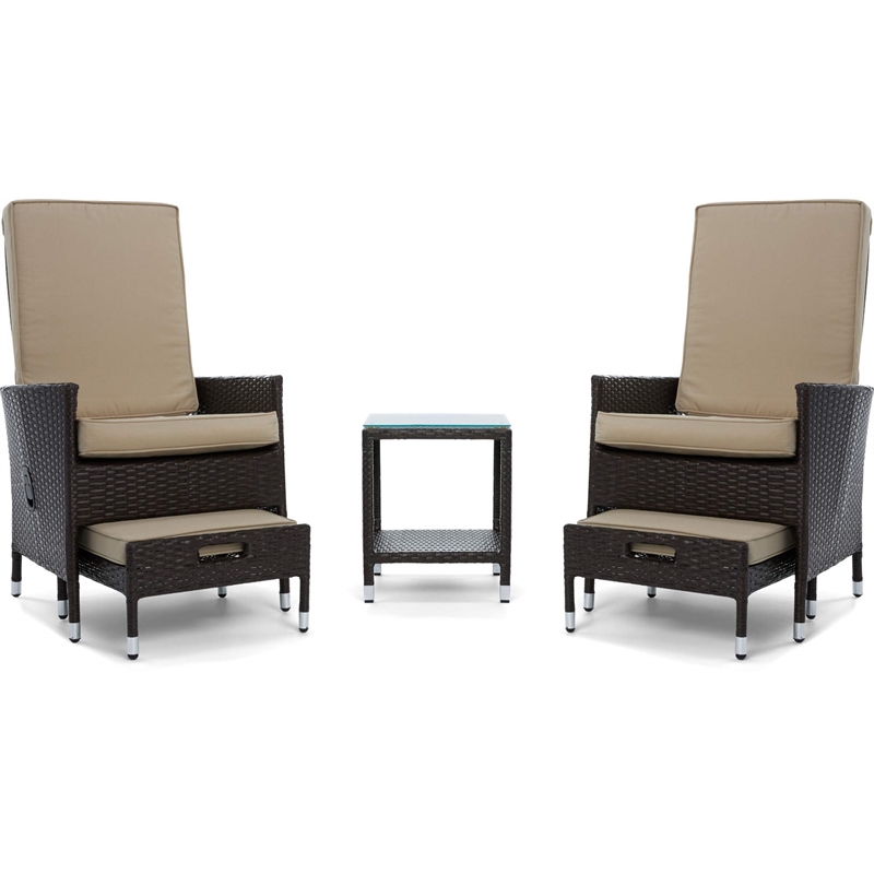 Serta Laguna 5 Piece Wicker Patio Reclining Sofa Set in Brown