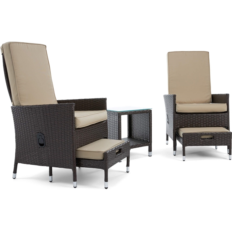 Serta Laguna 5 Piece Wicker Patio Reclining Sofa Set in Brown