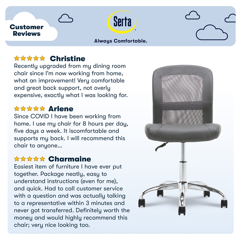 Serta Essentials Faux Leather Low-Back Office Chair with Back Mesh, Cream