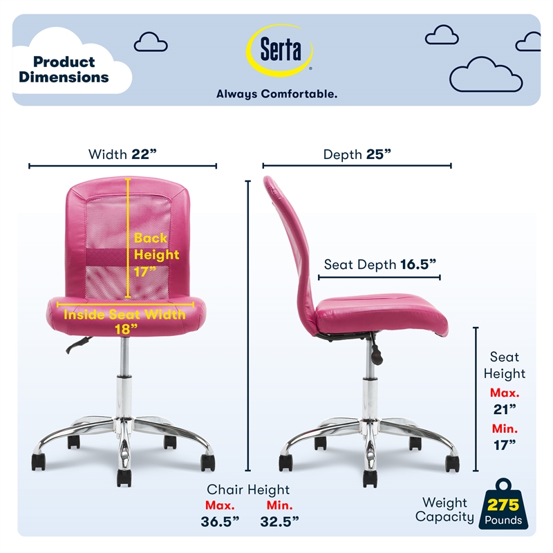 Serta at Home Essentials Faux Leather Office Chair in Pink