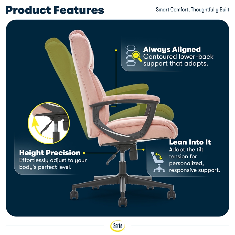 Serta at Home Style Hannah II Office Swivel Chair in Pink