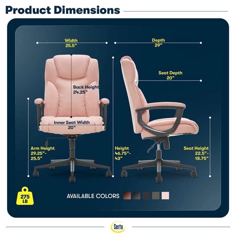 Serta at Home Style Hannah II Office Swivel Chair in Pink