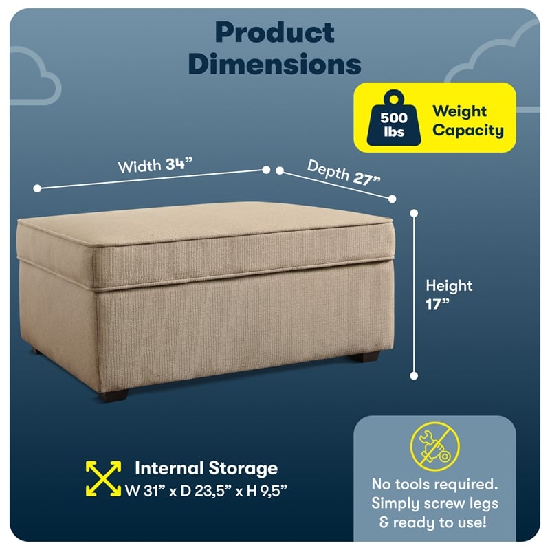 Serta at Home Olin Storage Ottoman in Beige