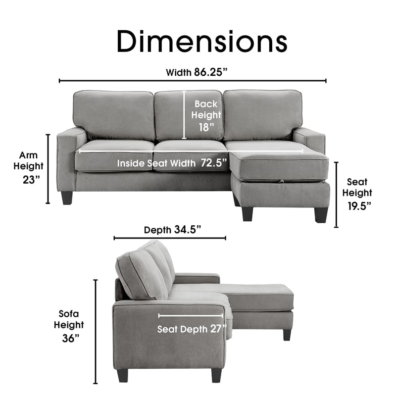 Serta Palisades 86 Reversible Small Space Sectional with Storage Soft Gray