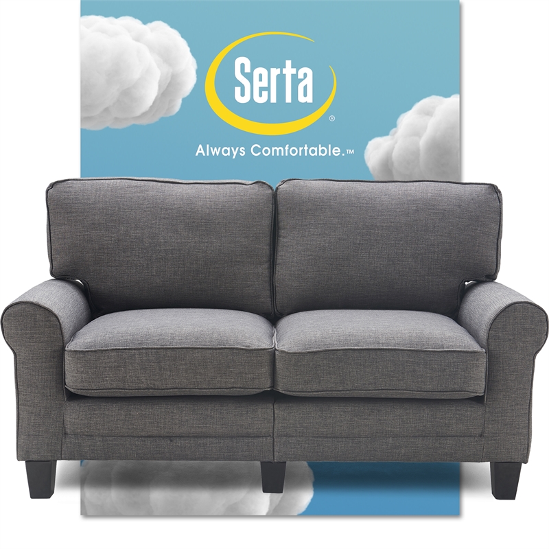 Serta Copenhagen 78 Sofa - Pillowed Back Cushions and Rounded Arms,  Durable Modern Upholstered Fabric - Gray