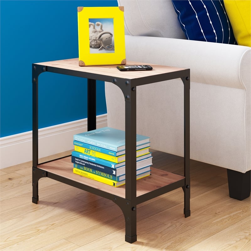 Serta Overland Side Table Wood and Black Metal