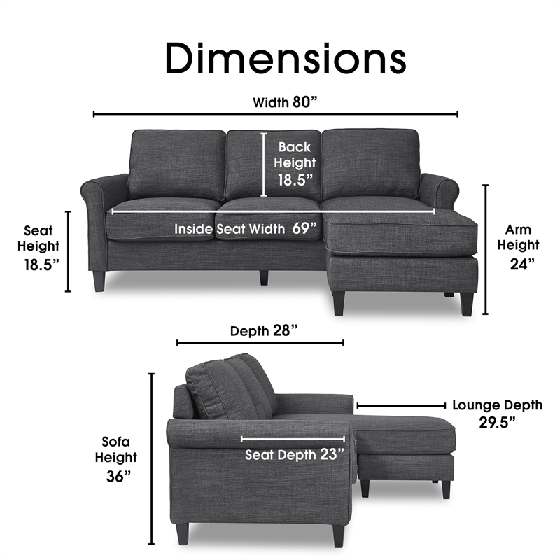 Serta Harmon Roll Arm Sectional Dark Gray