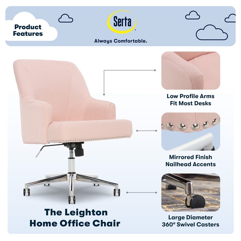 Serta Leighton Home Office Memory Foam Twill Fabric Inviting Graphite Height-Adjustable Desk Accent Chair with Chrome-Finished Stainless-Steel Base 