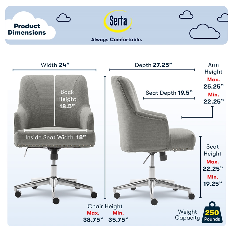 Serta Style Leighton Home Office Chair - Gray Bonded Leather