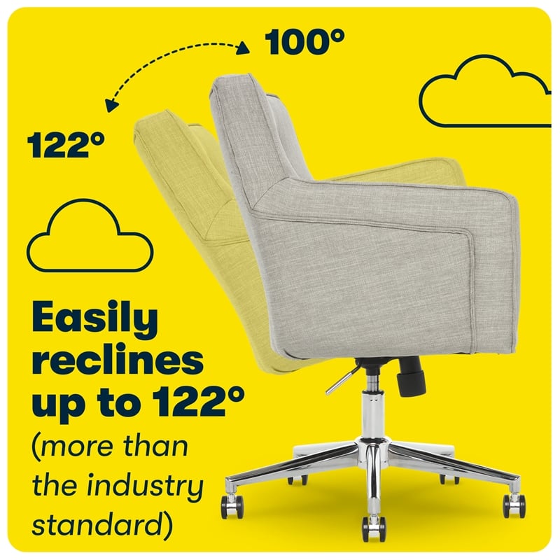 Serta Ashland Home Office Desk Chair Memory Foam Cushion Light Gray Twill Fabric
