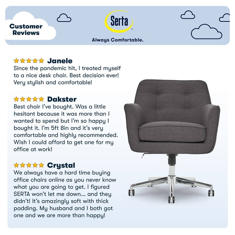 Serta Ashland Home Office Desk Chair Memory Foam Cushion Dark Gray