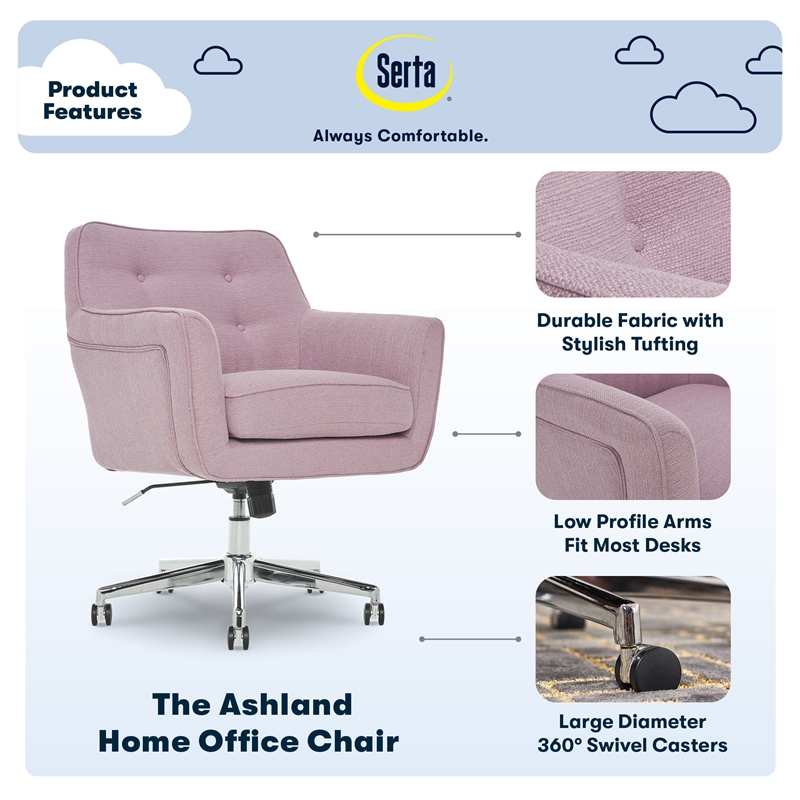 Serta Ashland Home Office Desk Chair Memory Foam Cushion Lilac Twill Fabric