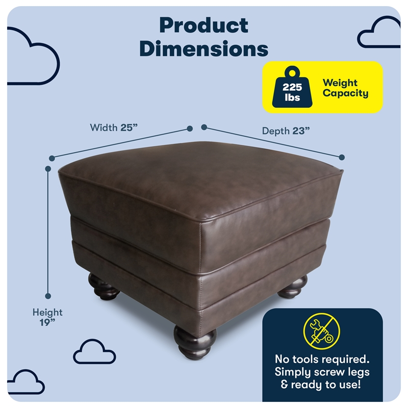 Serta Copenhagen Bonded Leather Ottoman Chestnut Brown