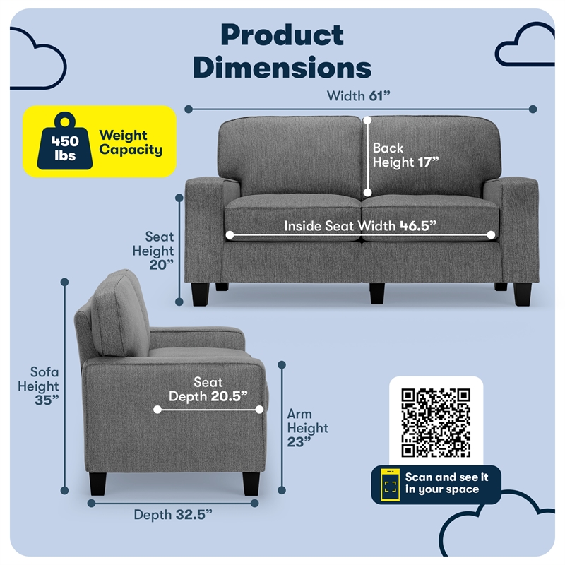 serta palisades 61&quot track arm sofa loveseat with removable covers dark gray