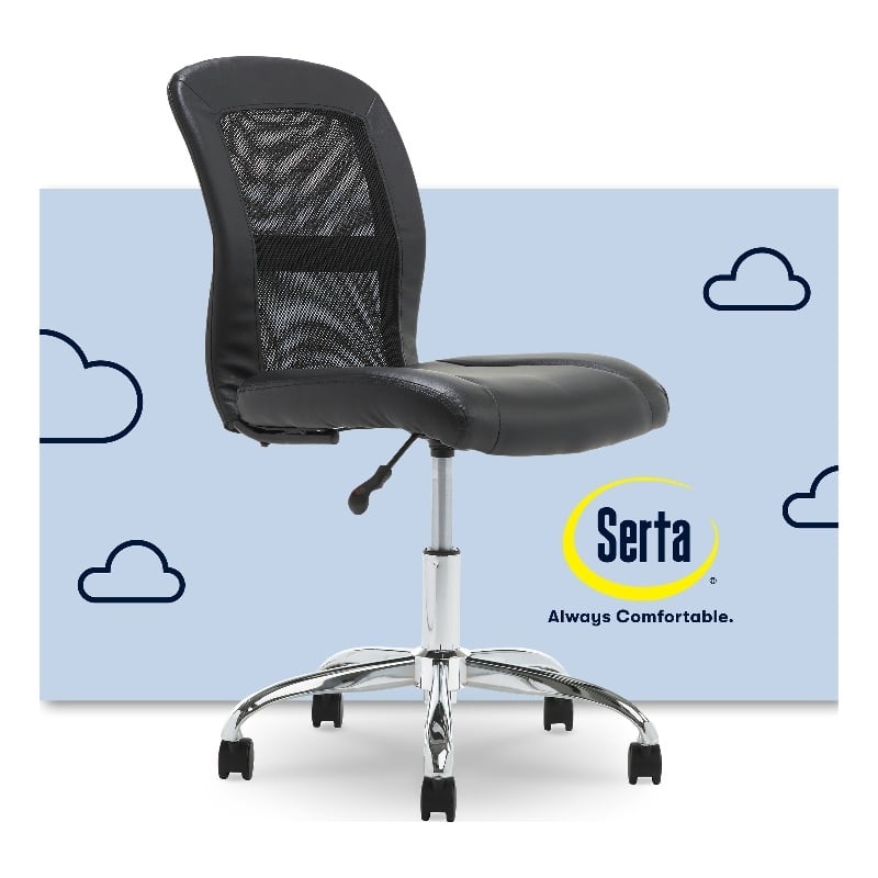 Serta Essentials Faux Leather Low-Back Office Chair with Back Mesh, Cream