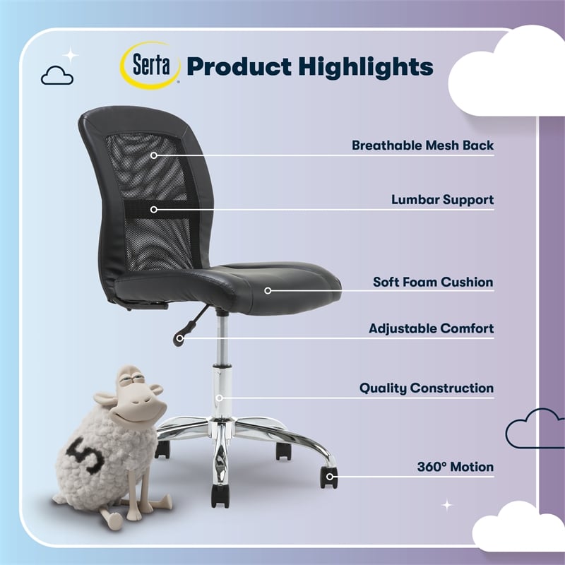 Serta Essential Armless Desk Chair with Breathable Lightweight Mesh Back Black