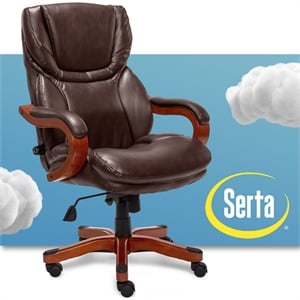 serta big and tall executive office chair with wood accents brown bonded leather