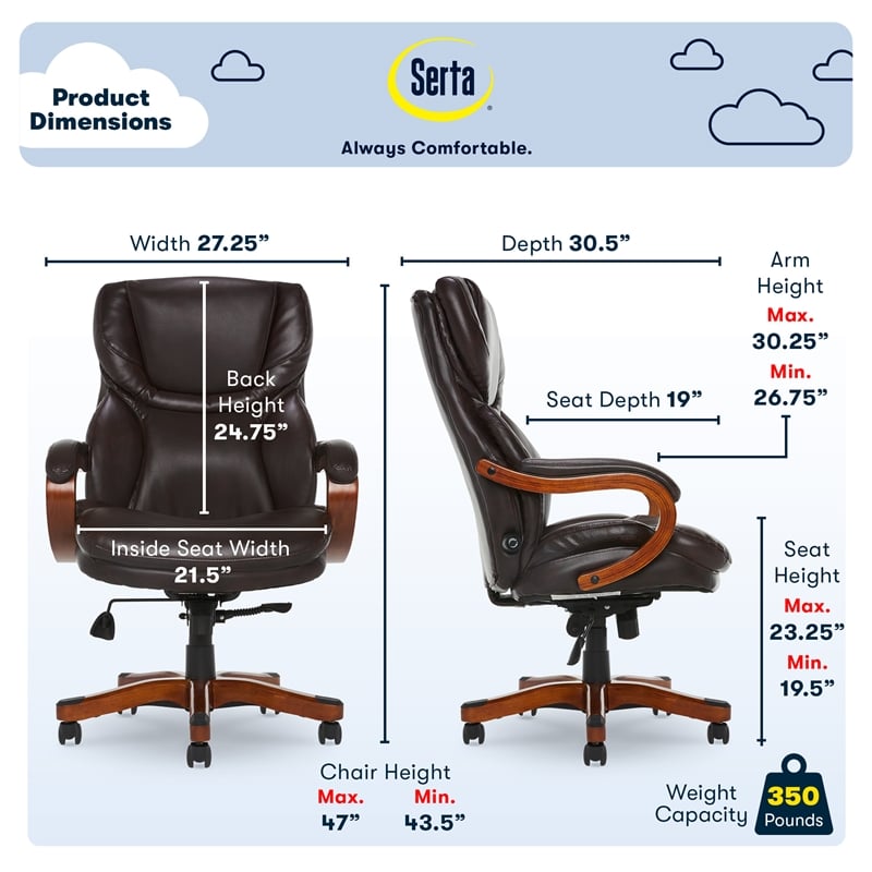 Serta Conway Big and Tall Executive Office Chair with Wood Accents Brown