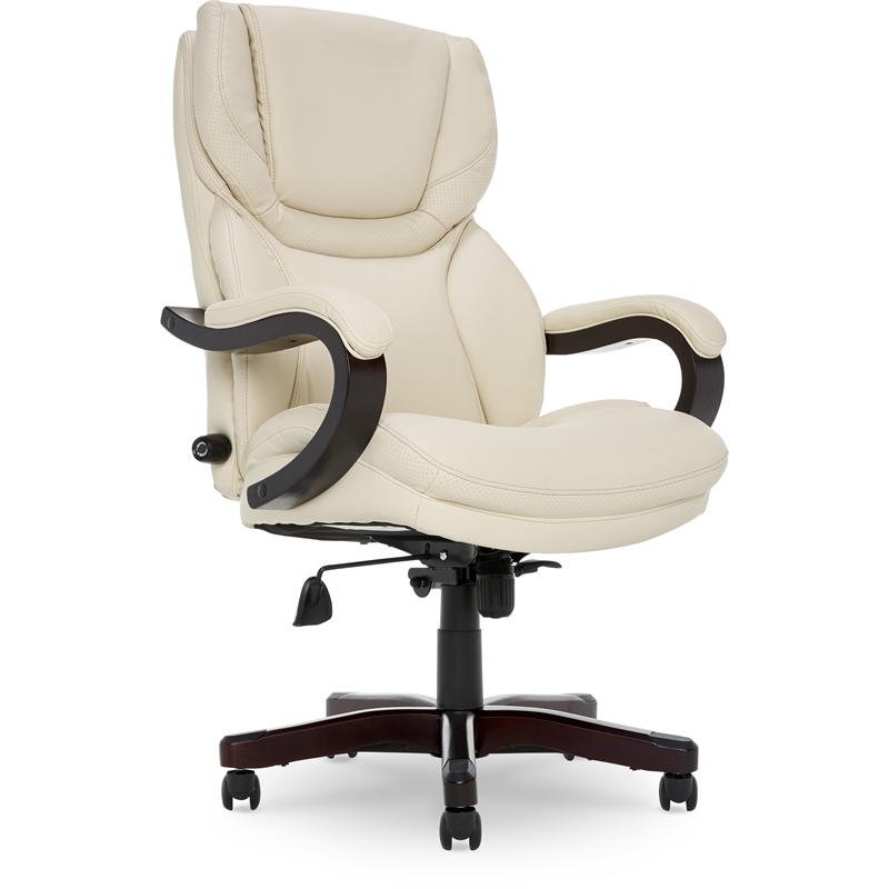 Serta Conway Big and Tall Executive Office Chair with Wood Accents Ivory White