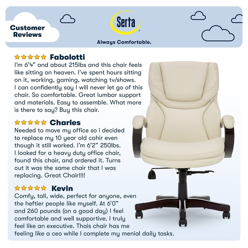 Serta Conway Big and Tall Executive Office Chair with Wood Accents