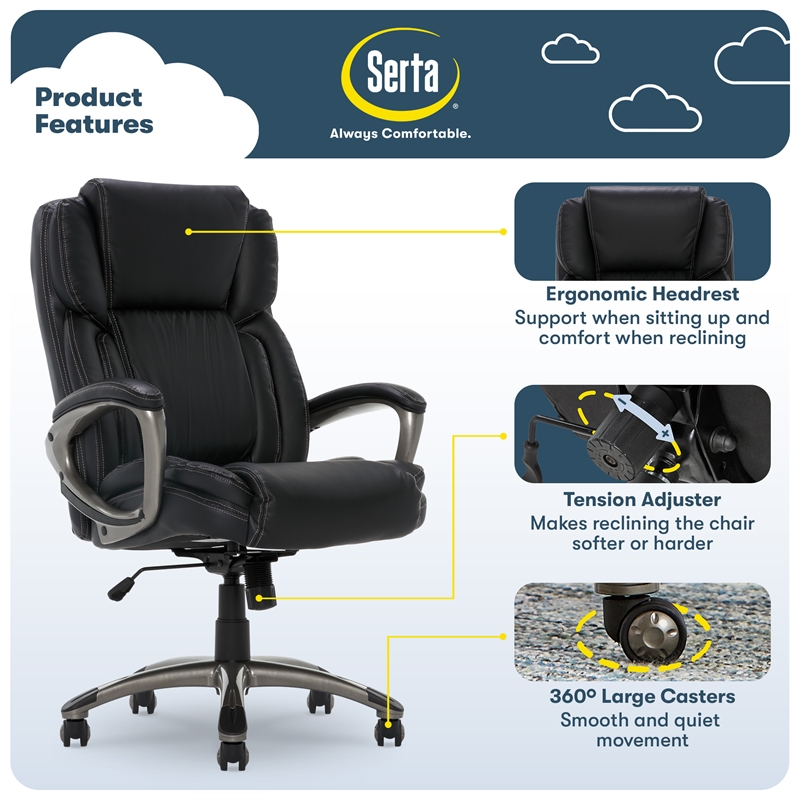 Serta executive office chair online in black bonded leather