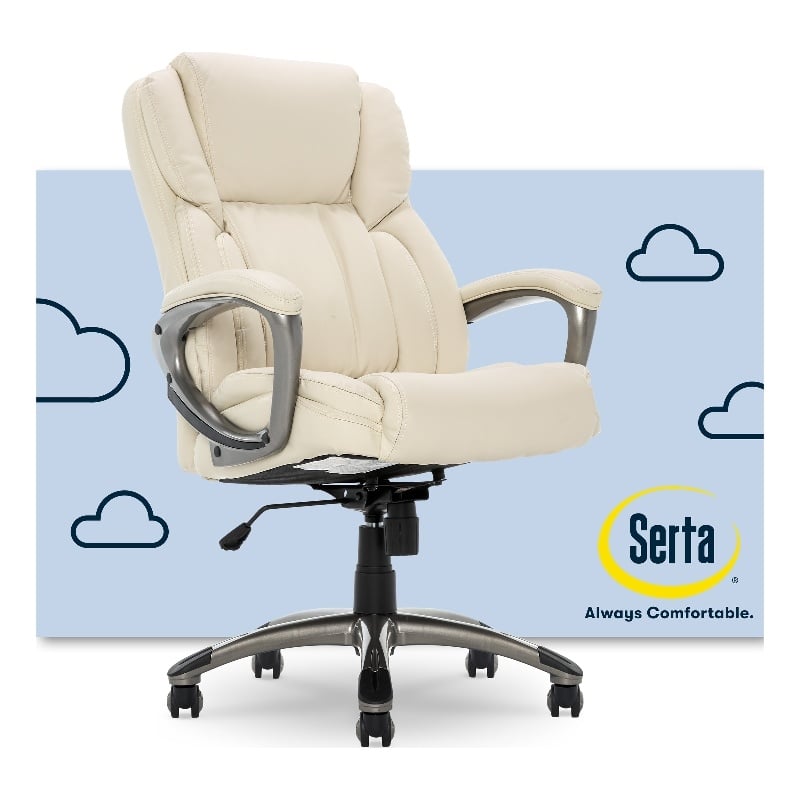 Serta Garret Executive Office Chair Bonded Leather Ivory White   2404163 27 L 