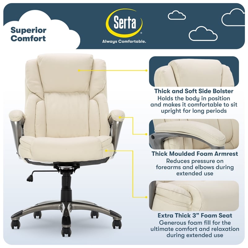 Serta Garret Executive Office Chair Bonded Leather Ivory White
