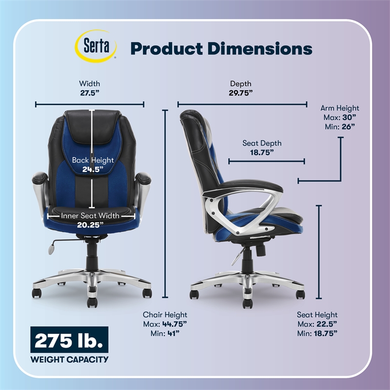 Serta Amplify Executive Office Chair Blue