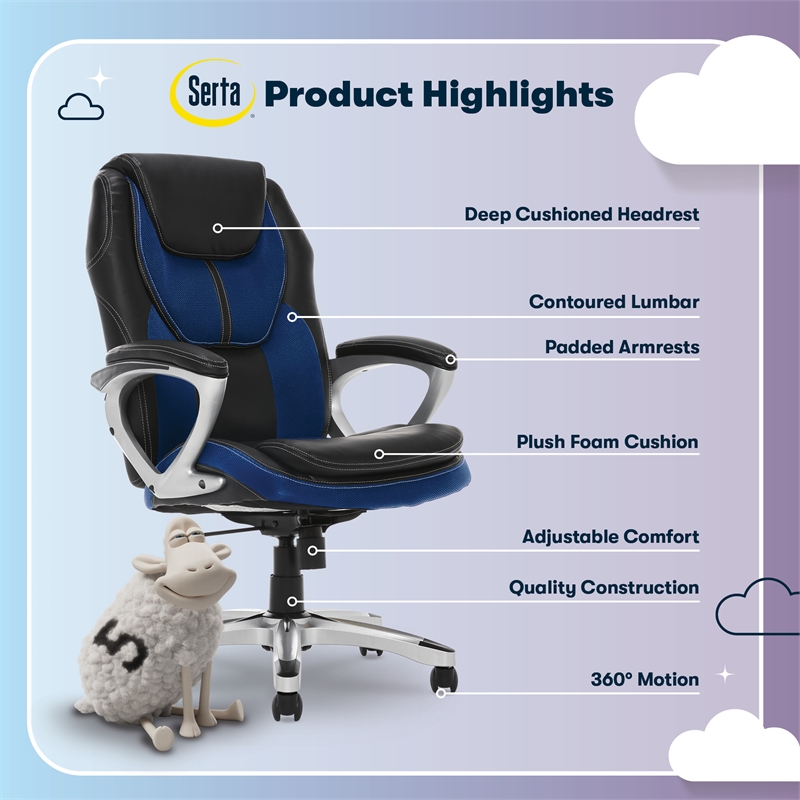 Serta Amplify Executive Office Chair Blue