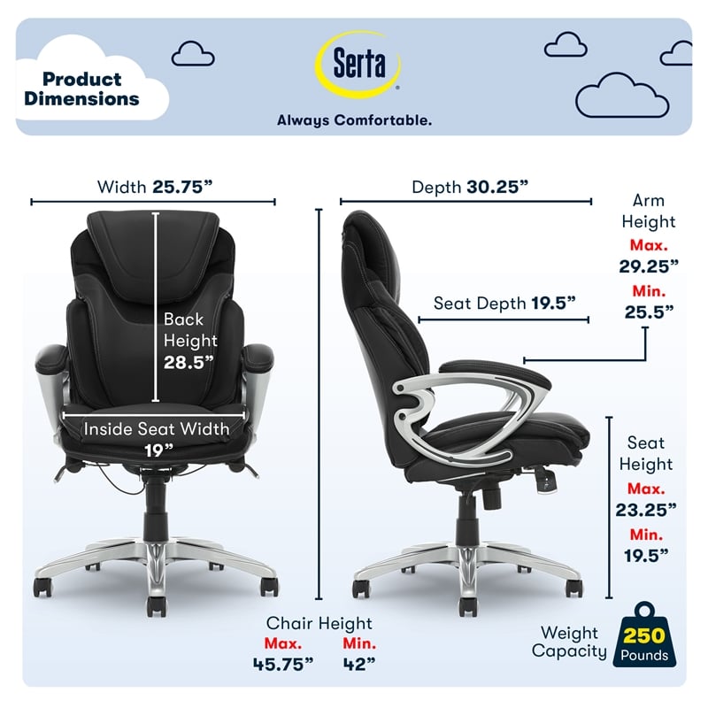 Serta Bryce Executive Office Chair With AIR Technology Black Bonded   2404176 1 L 