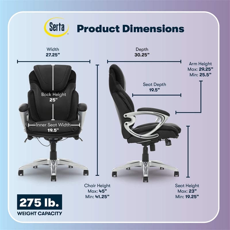 Serta Bryce Office Chair Patented AIR Lumbar Technology Bonded Leather Black