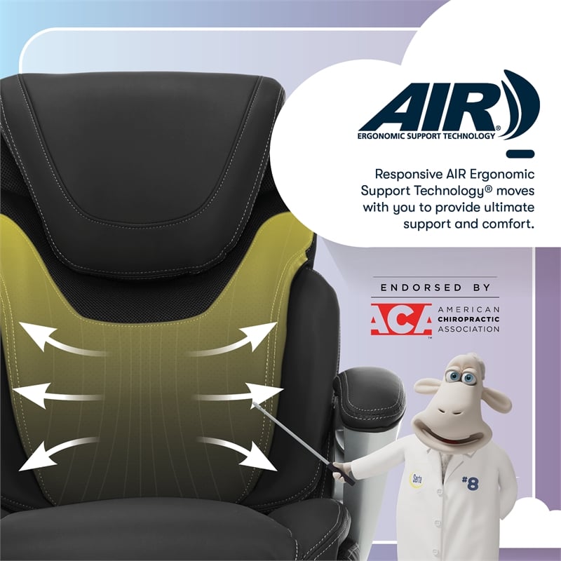Serta Bryce Office Chair Patented AIR Lumbar Technology Bonded Leather Black