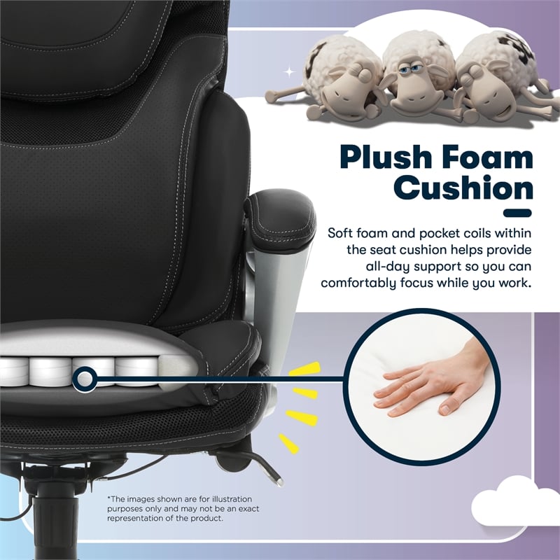 Serta Bryce Office Chair Patented AIR Lumbar Technology Bonded Leather Black