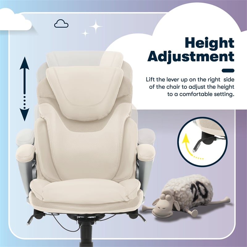 Serta Bryce Office Chair Patented AIR Lumbar Technology Bonded Leather Cream