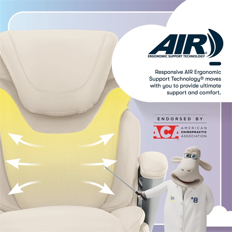 Serta Bryce Office Chair Patented AIR Lumbar Technology Bonded Leather Cream